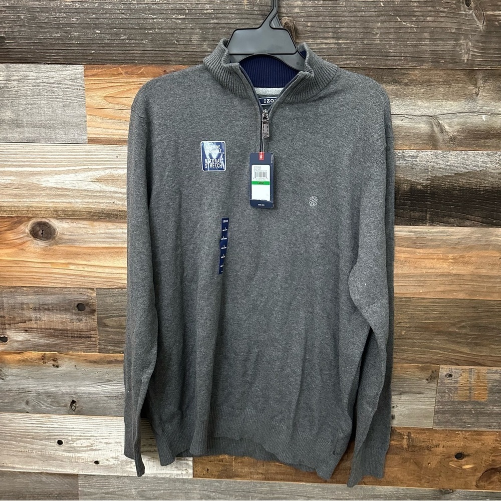 IZOD Men's Premium Essentials Solid V-Neck 1/4 Zip Sweater Large CARBON HEATHER
